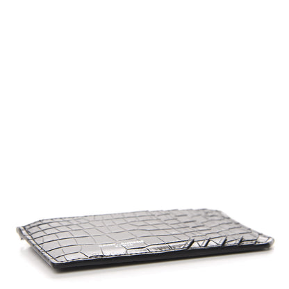 Saint Laurent Calfskin Crocodile Embossed 5 Fragments Zip Pouch Card Holder Black 4 of 8