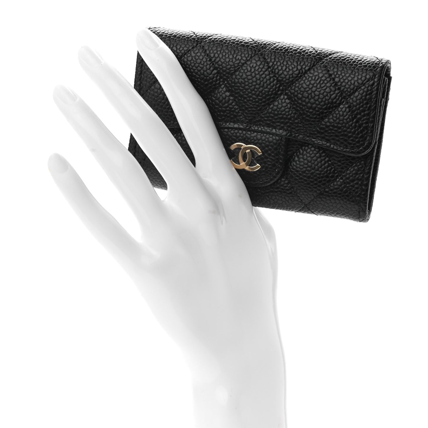 Caviar Quilted Flap Card Holder Wallet Black
