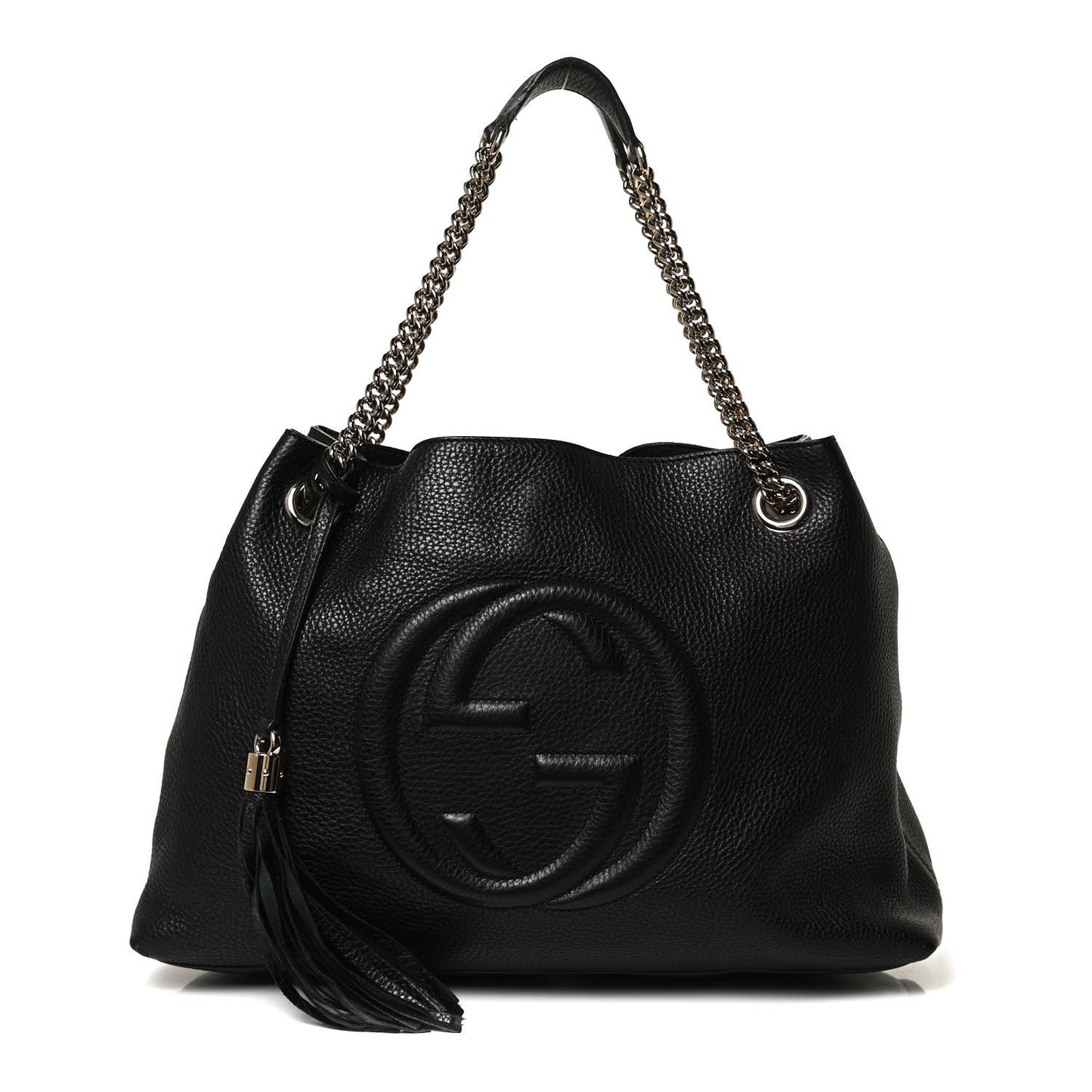 Pebbled Calfskin Medium Soho Chain Shoulder Bag Black