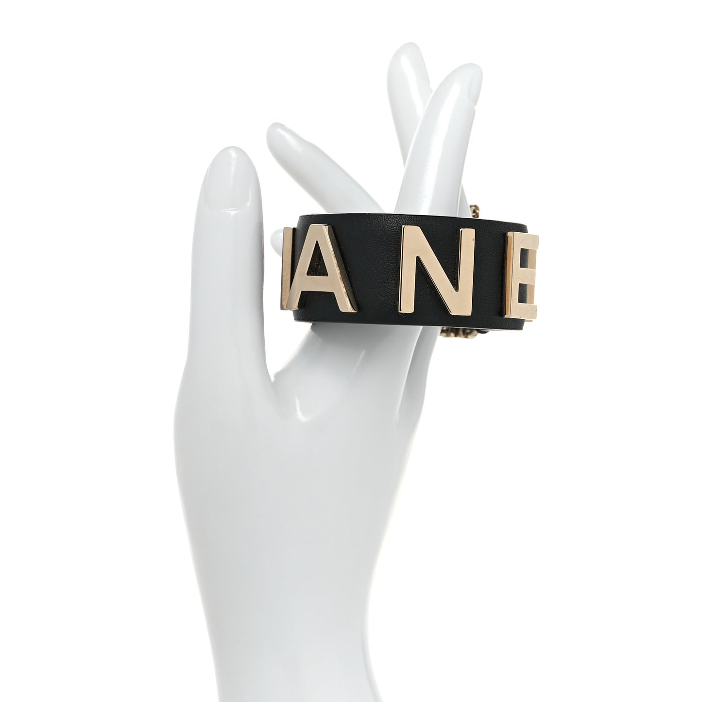 Calfskin Logo Cuff Bracelet M Black Gold