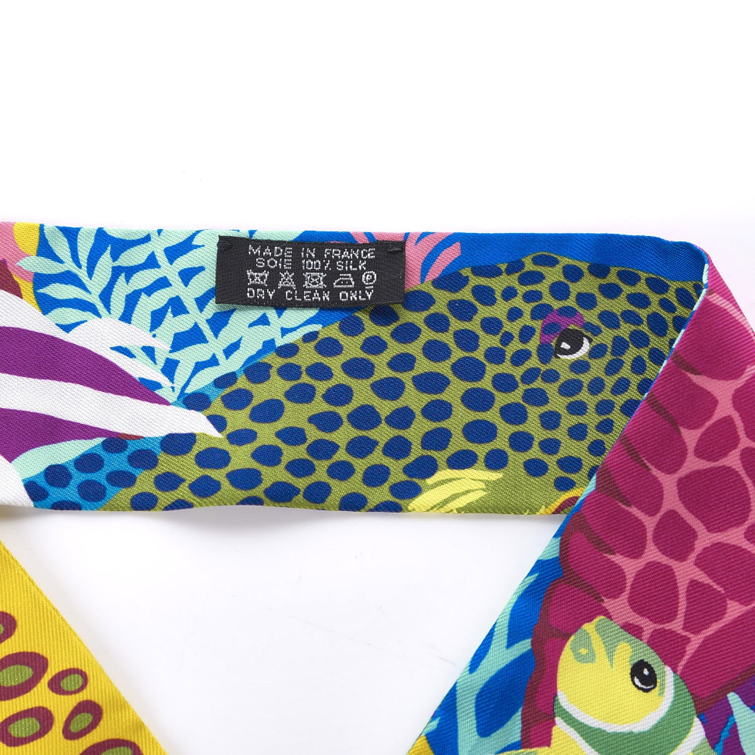 Hermes Silk Under The Waves Twilly Bleu Azur Jaune Fuchsia 2 of 4