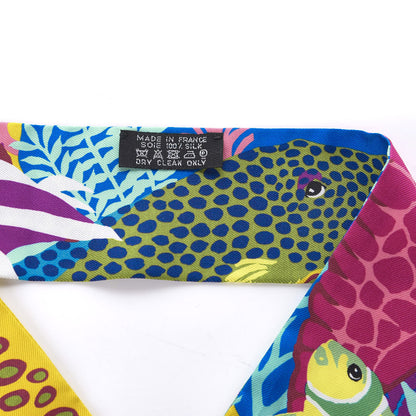 Hermes Silk Under The Waves Twilly Bleu Azur Jaune Fuchsia 2 of 4