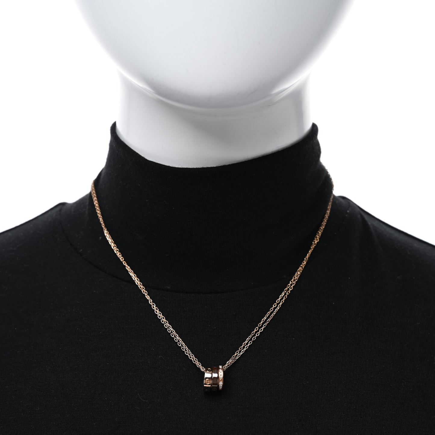 18K Pink Gold Ceramic Diamond Three Ring LOVE Pendant Necklace