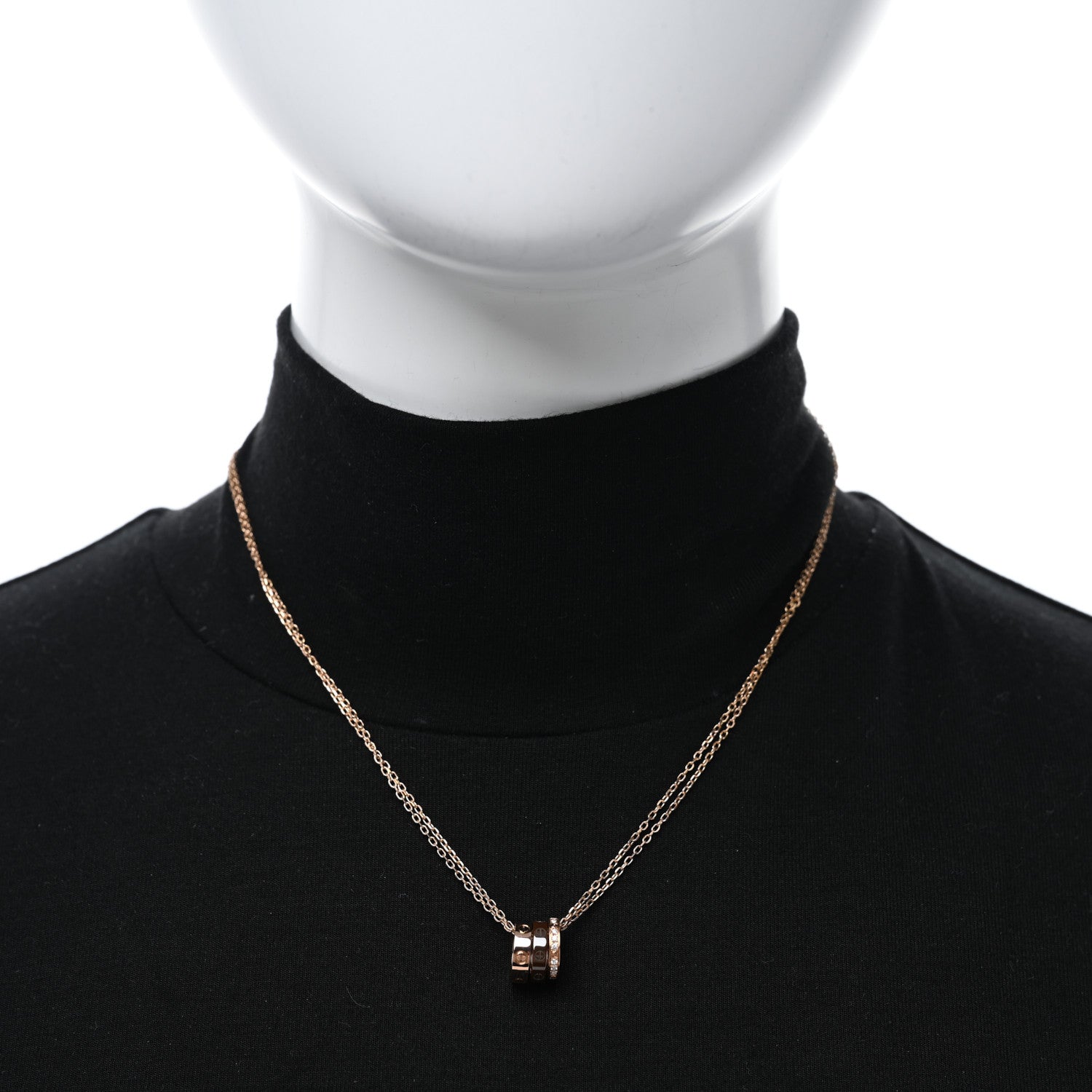 Cartier 18K Pink Gold Ceramic Diamond Three Ring LOVE Pendant Necklace 2 of 4
