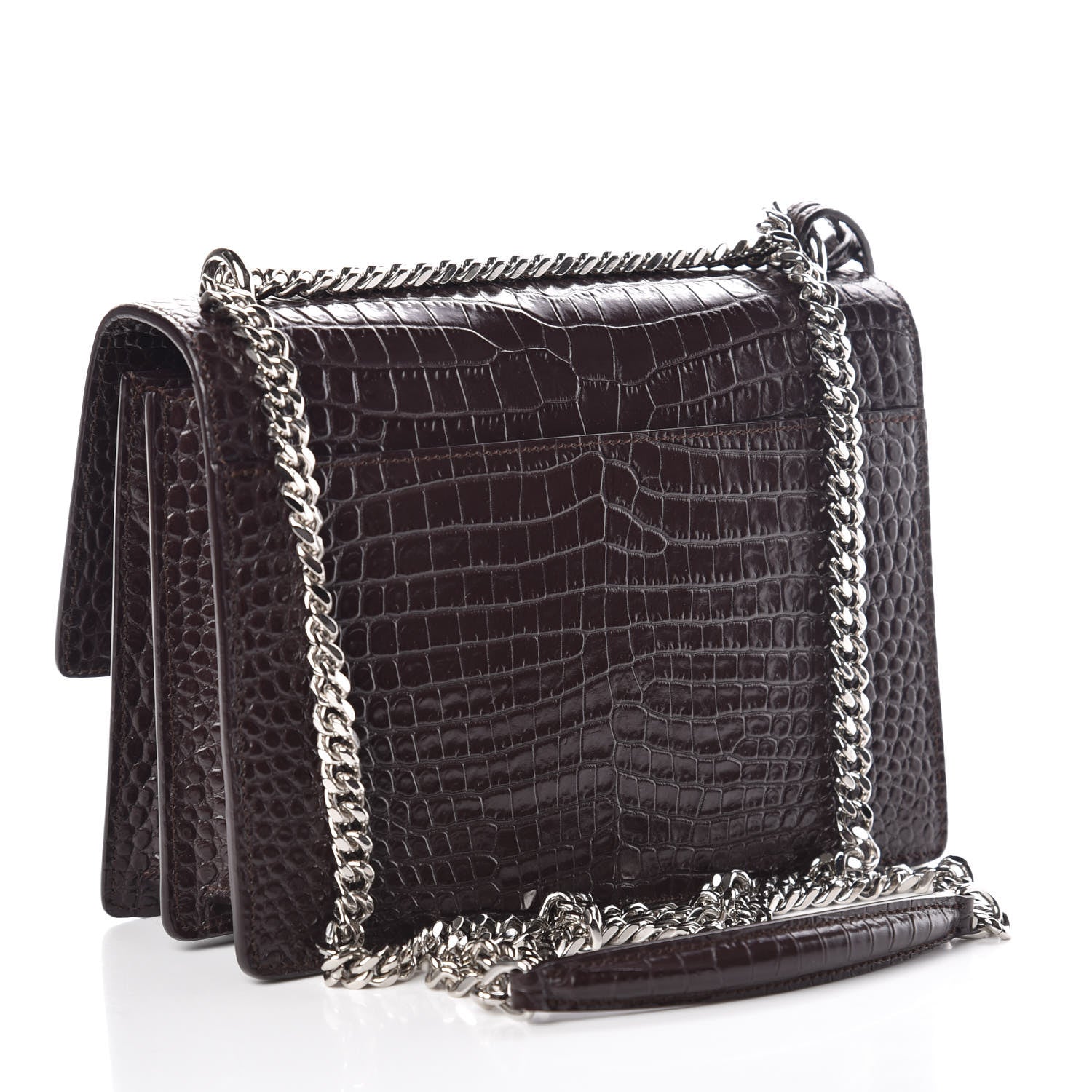 Saint Laurent Calfskin Crocodile Embossed Medium Monogram Sunset Brown 3 of 8