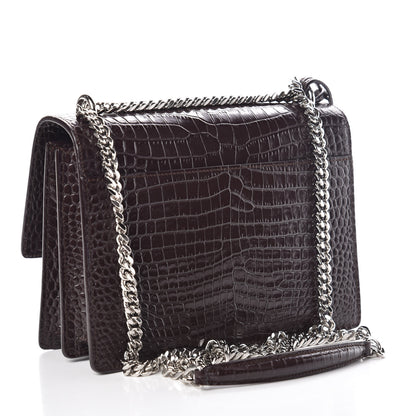 Saint Laurent Calfskin Crocodile Embossed Medium Monogram Sunset Brown 3 of 8