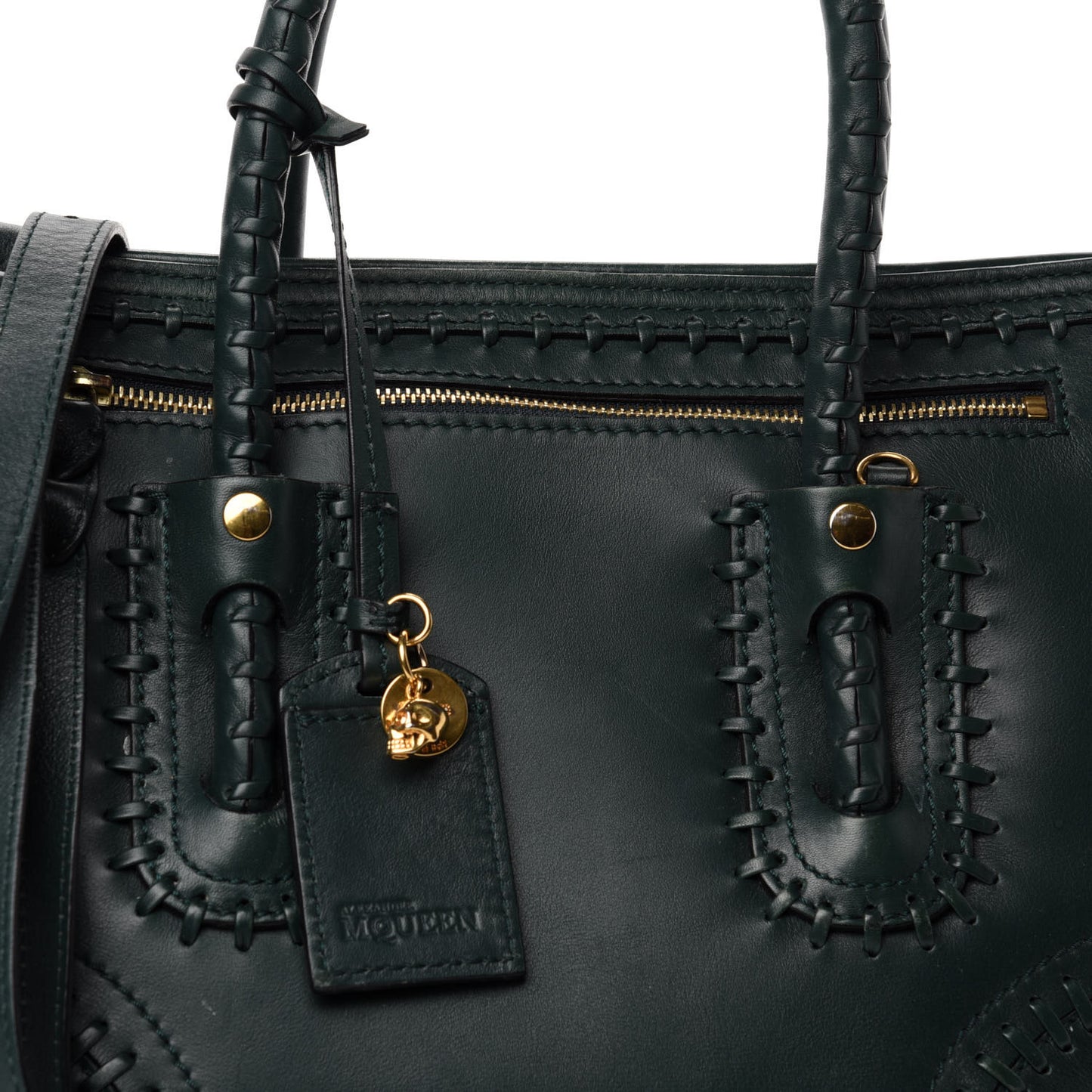 Calfskin Whipstitch Folk Tote Bag Dark Green Bottle
