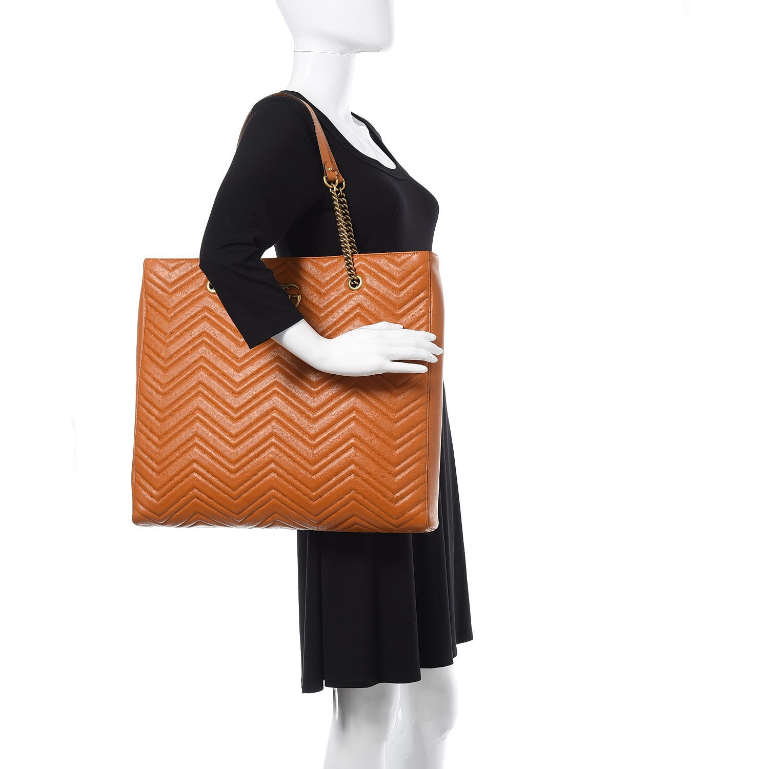 Gucci Azalea Calfskin Matelasse Large GG Marmont Slim Tote Cognac 2 of 10