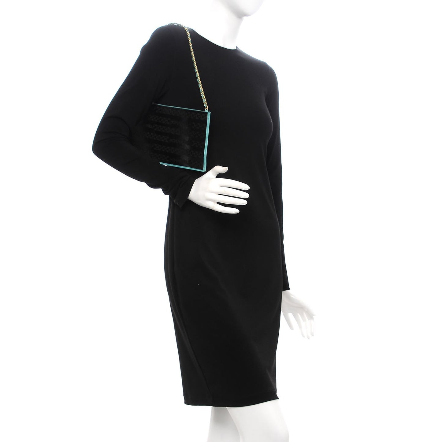 Lambskin Pony Hair Chain Embossed Logo Shoulder Bag Black