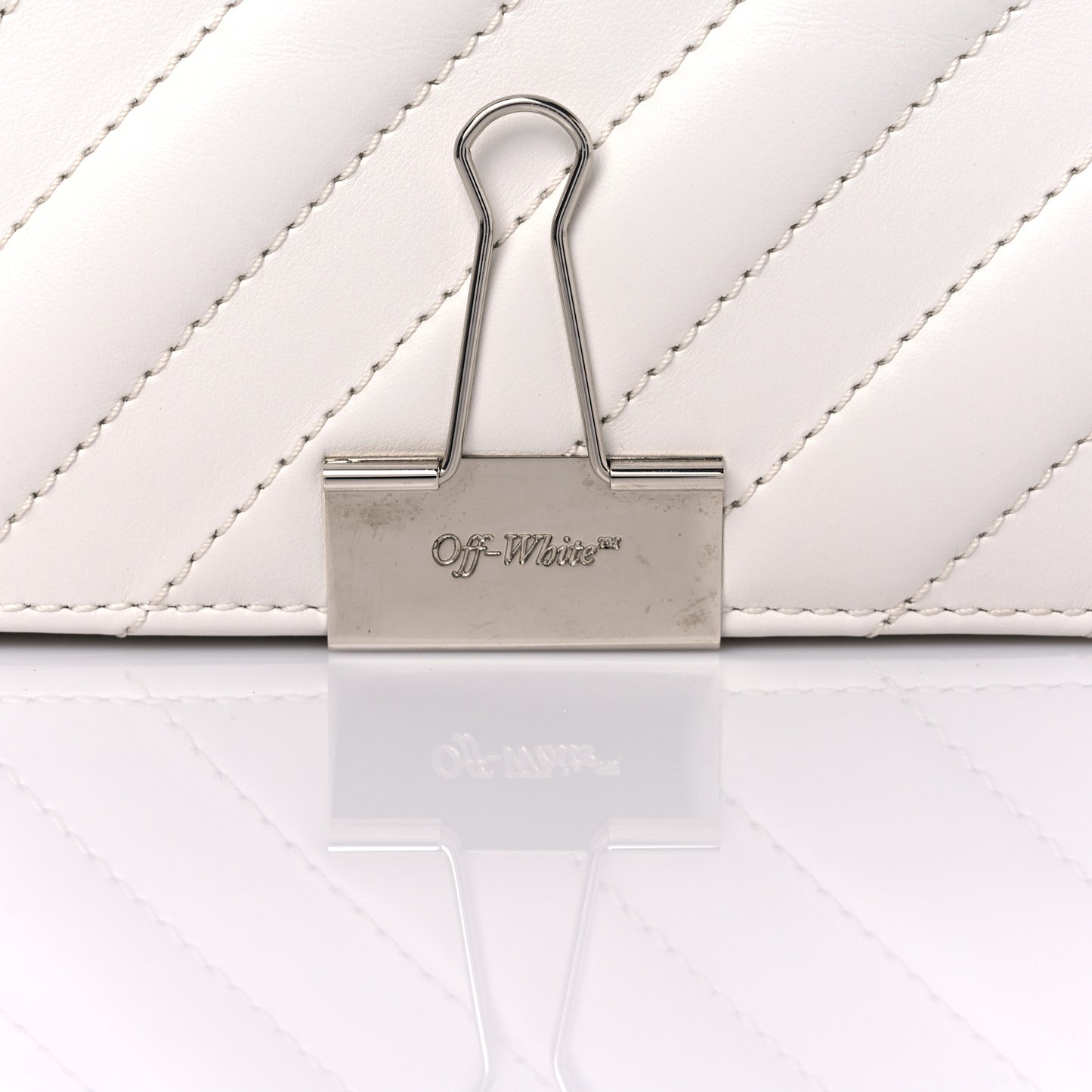 Calfskin Striped Diag Binder Flap Bag White