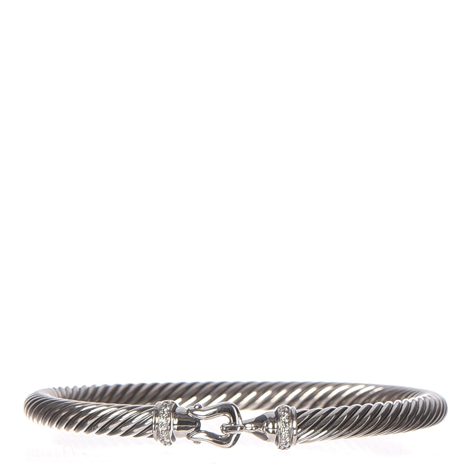 David Yurman Sterling Silver Diamond 5mm Cable Buckle Bracelet 1 of 4