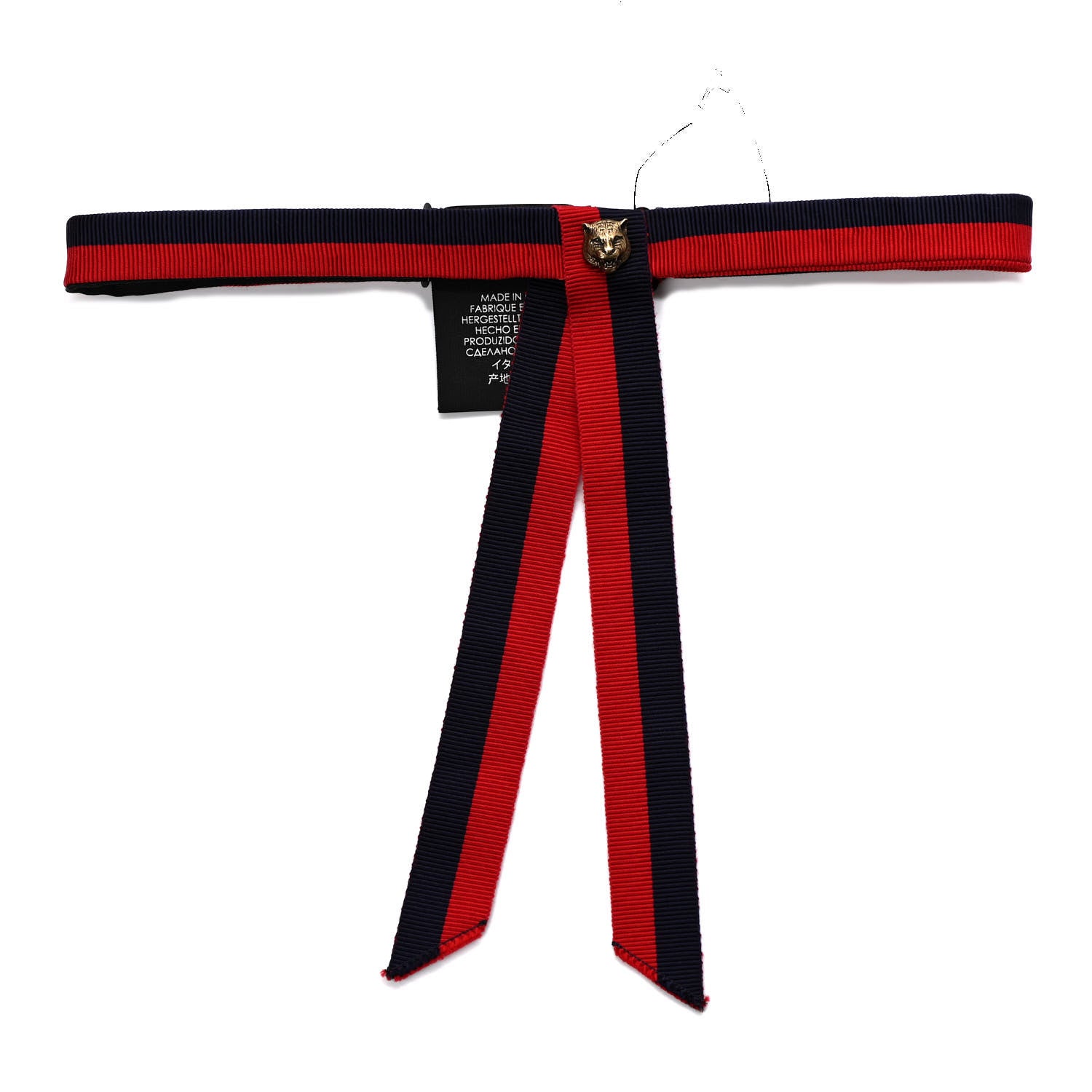 Gucci Grosgrain Web Feline Neck Bow Blue Red 1 of 6