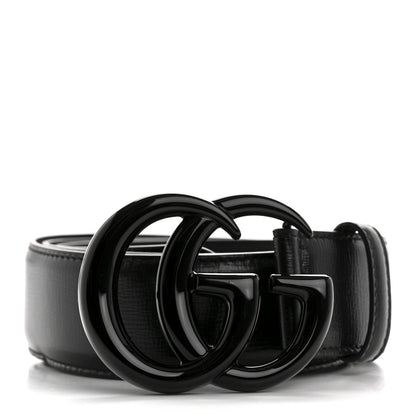 Gucci Azalea Calfskin Enamel Monochrome Double G 40mm Belt 85 34 Black 1 of 8