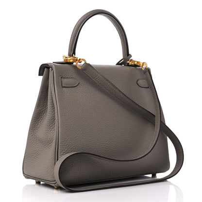 Hermes Togo Horseshoe Kelly Retourne 25 Gris Asphalt Rouge De Coeur 4 of 11