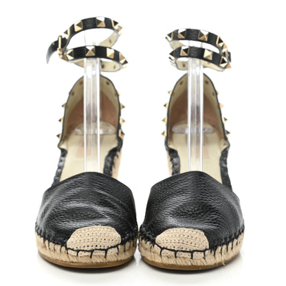 Valentino Garavani Grained Calfskin Rockstud Ankle Wrap Espadrille 15/85mm Wedges 38 Black Light Ivory 2 of 8