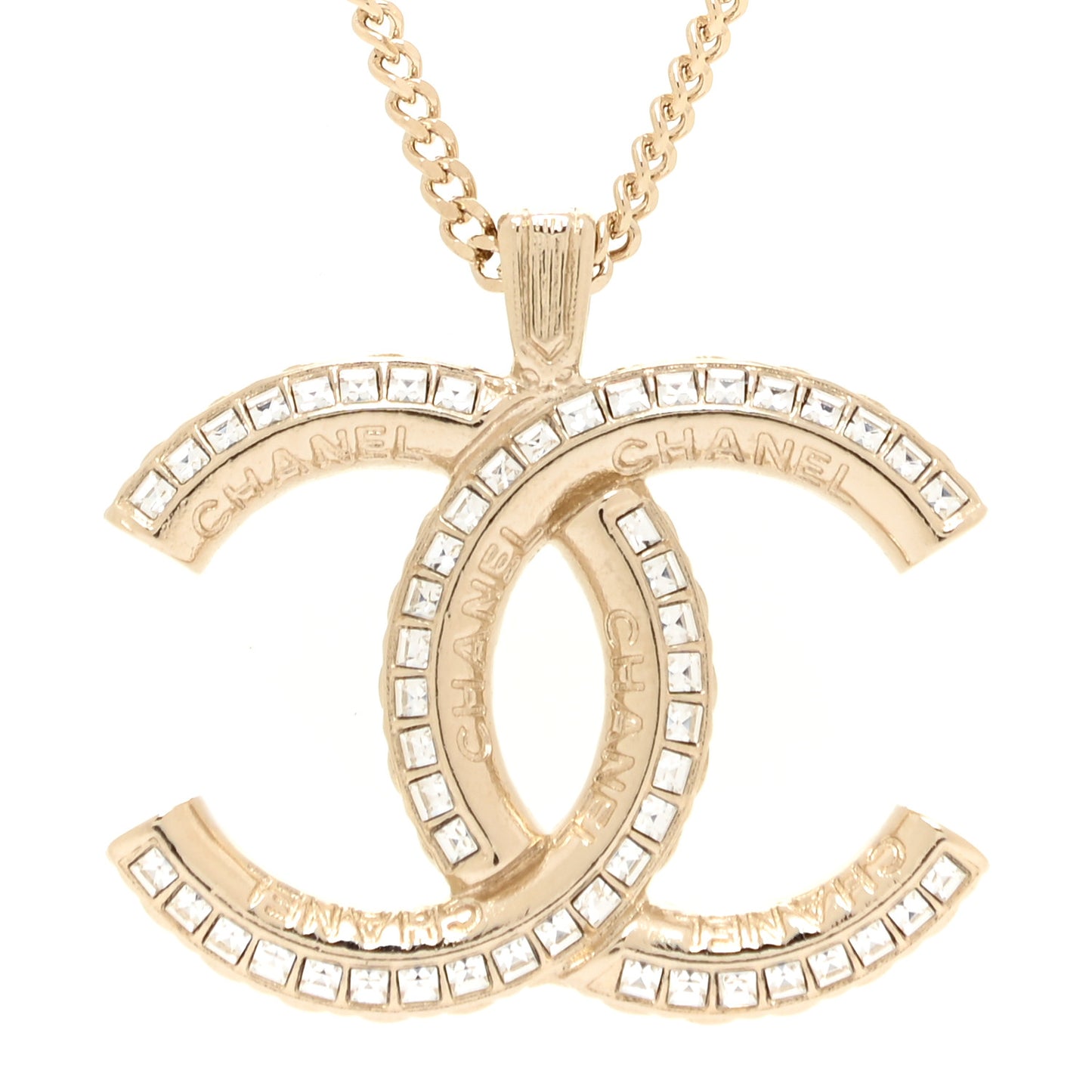 Baguette Crystal Logo CC Chain Necklace Gold