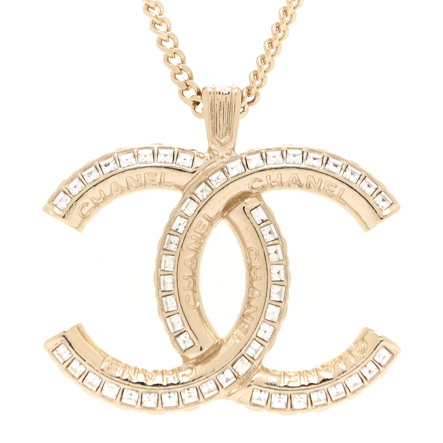 Chanel Baguette Crystal Logo CC Chain Necklace Gold 4 of 6