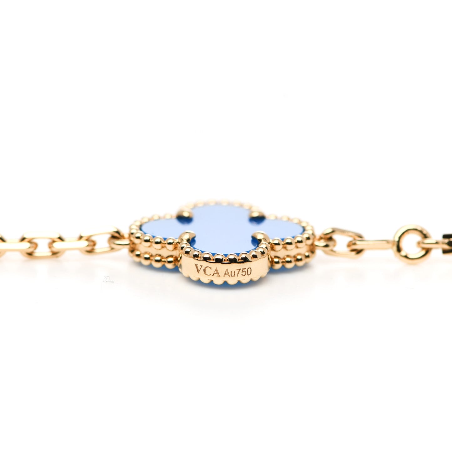18K Yellow Gold Blue Agate 5 Motifs Vintage Alhambra Bracelet