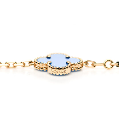Van Cleef & Arpels 18K Yellow Gold Blue Agate 5 Motifs Vintage Alhambra Bracelet 3 of 5