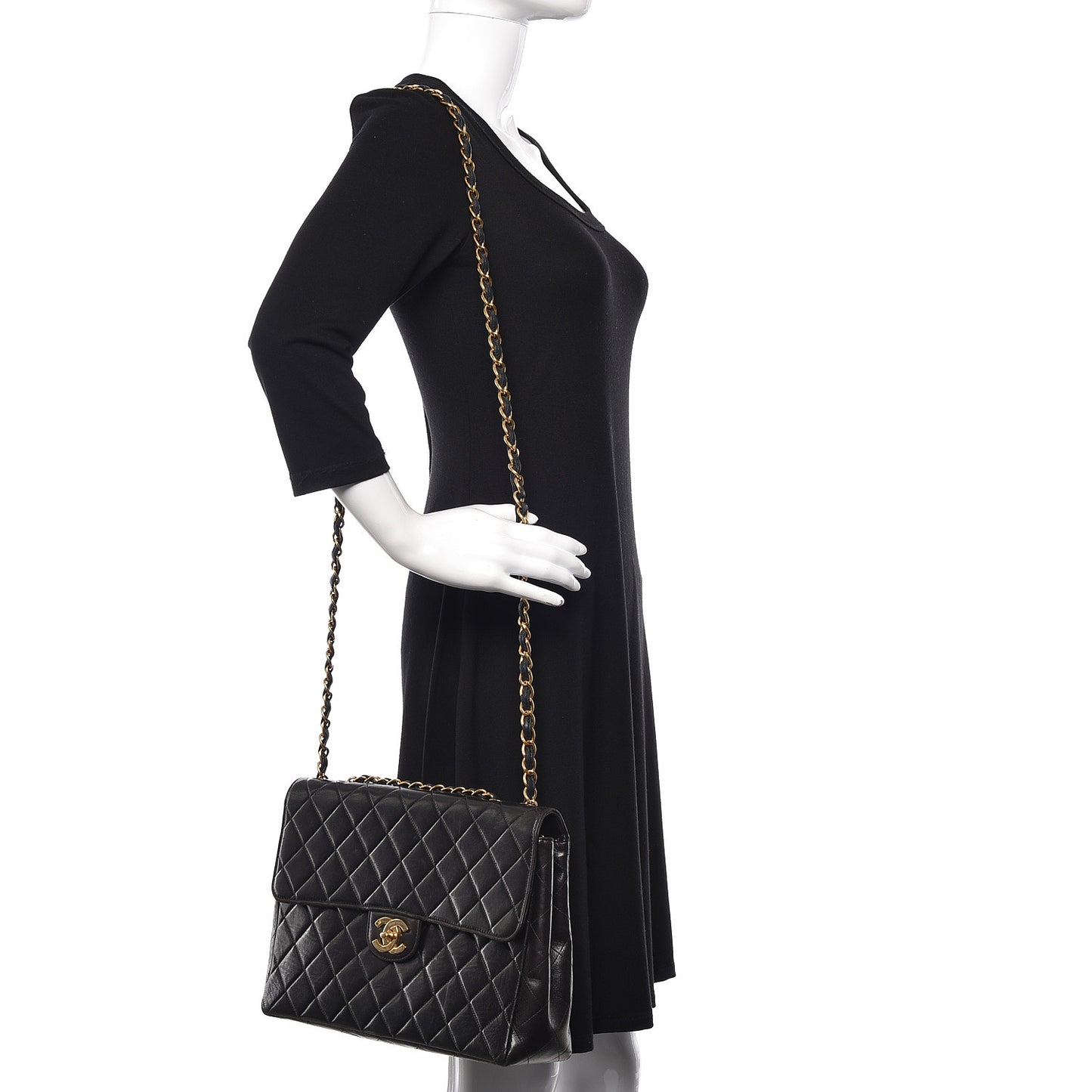 Lambskin Quilted Jumbo Single Flap Black