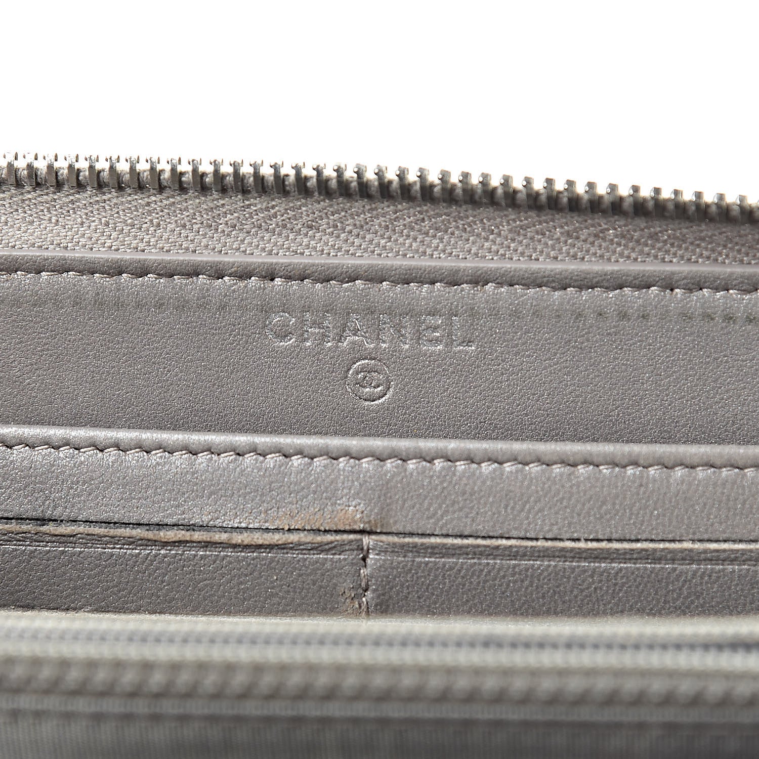 Chanel Calfskin Resin Stitched Zip Around Wallet Grey 6 of 17