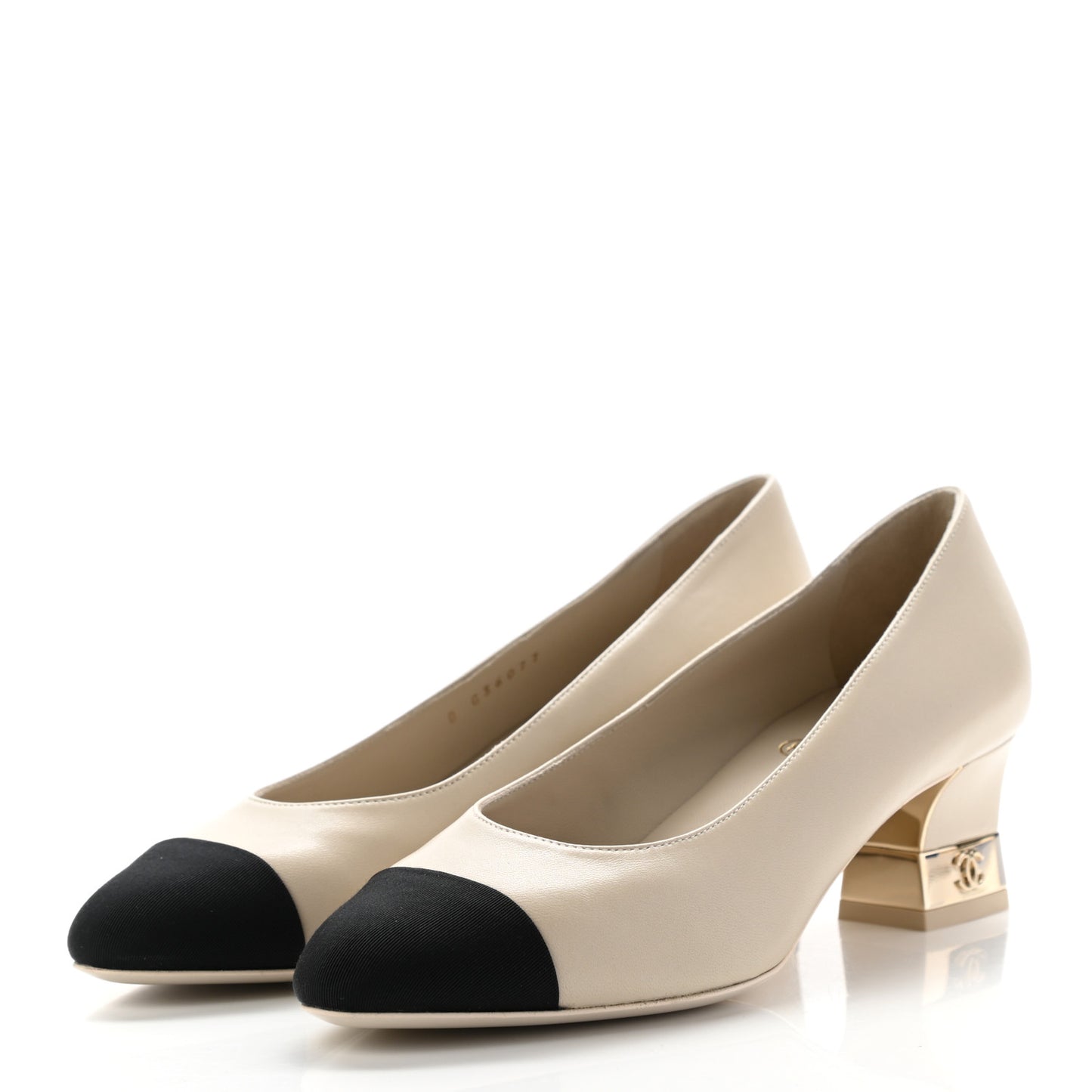 Lambskin Grosgrain CC Cap Toe Pumps 37.5 Ivory Black