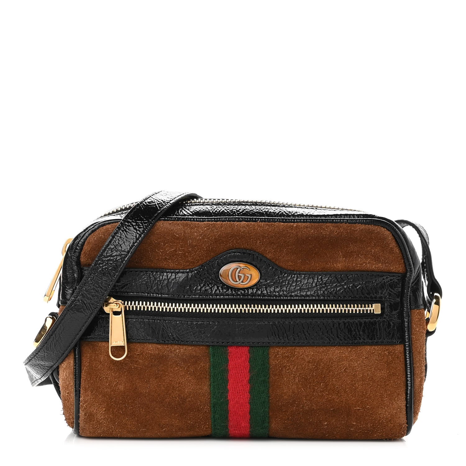 Gucci Suede Patent Web Mini Ophidia Shoulder Bag Nocciola Black 1 of 9