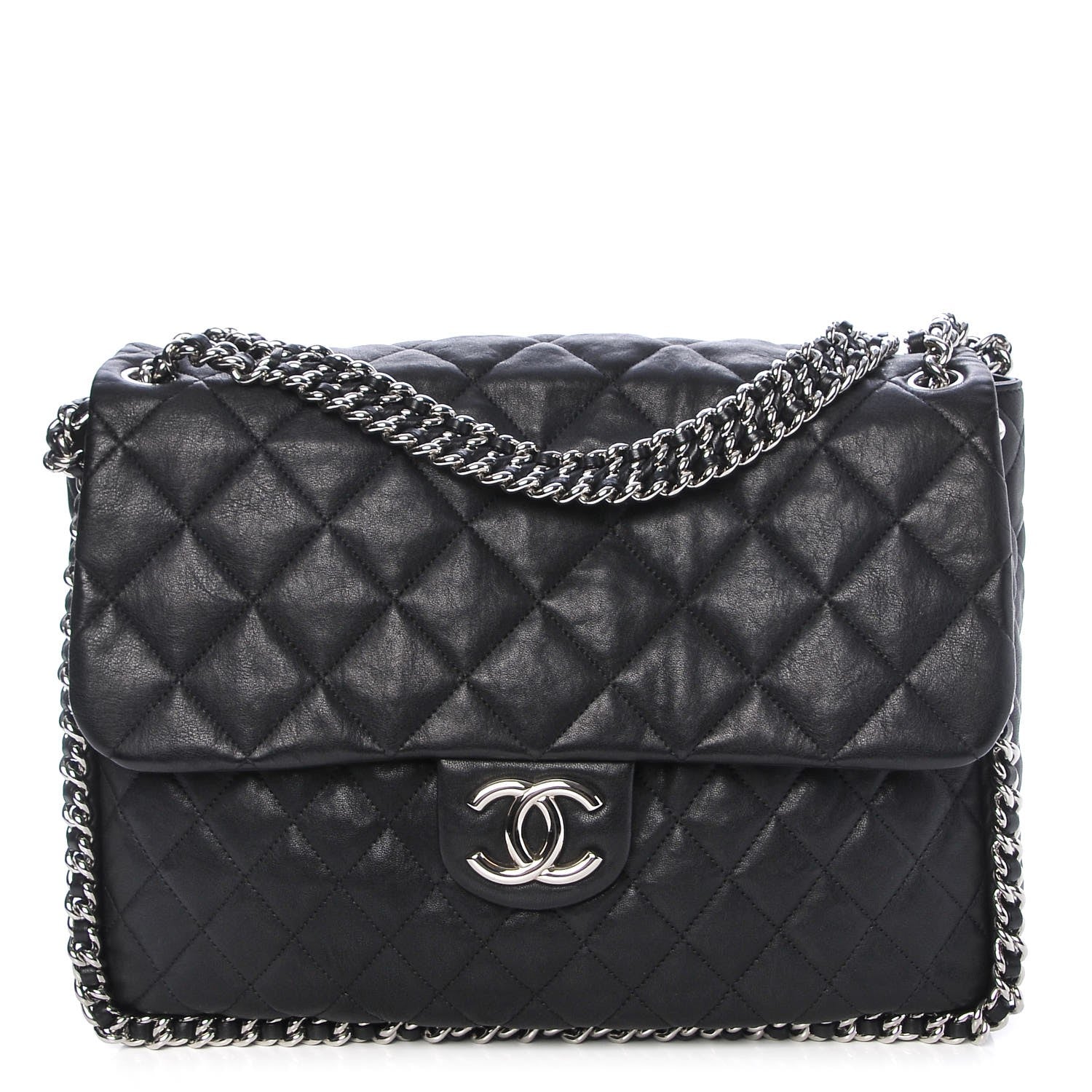 Chanel Washed Lambskin Quilted Maxi Chain Around Flap Black 1 of 9