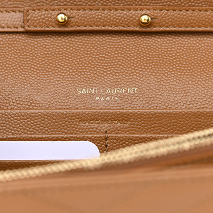 Saint Laurent Grain De Poudre Matelasse Chevron Monogram Chain Wallet Dark Natural 6 of 10