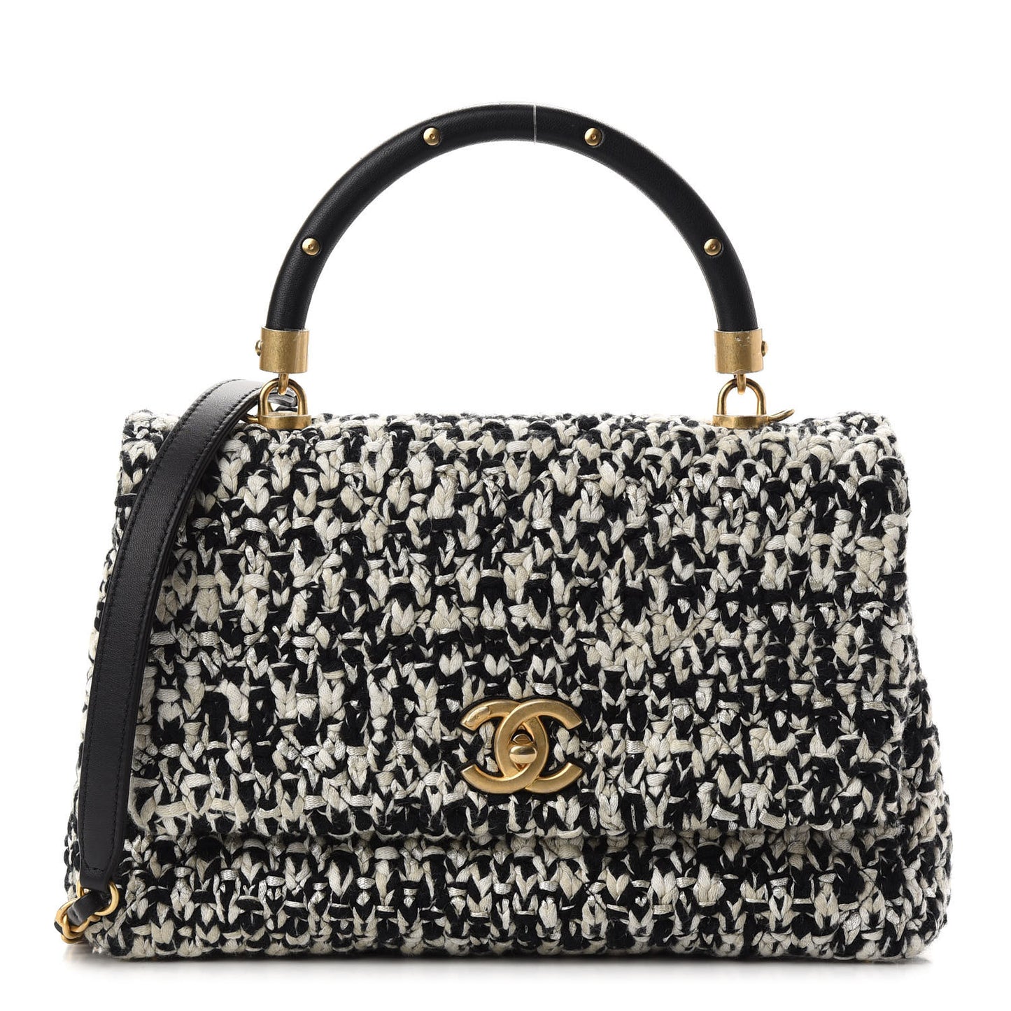 Crochet Small Coco Handle Flap Black Beige