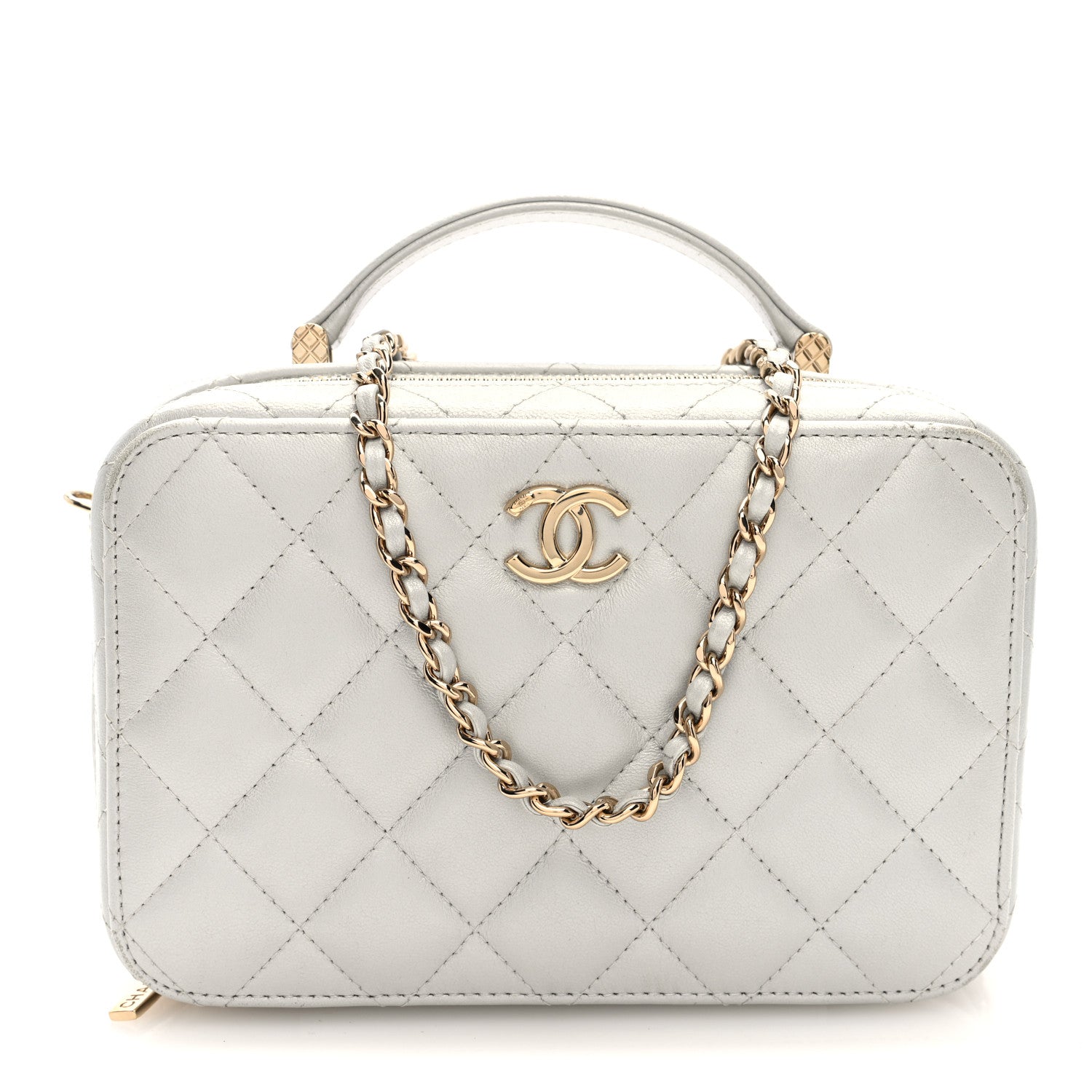 Chanel Metallic Lambskin Quilted Top Handle Vanity Case Silver 1 of 11