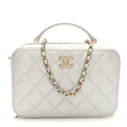 Chanel Metallic Lambskin Quilted Top Handle Vanity Case Silver 1 of 11