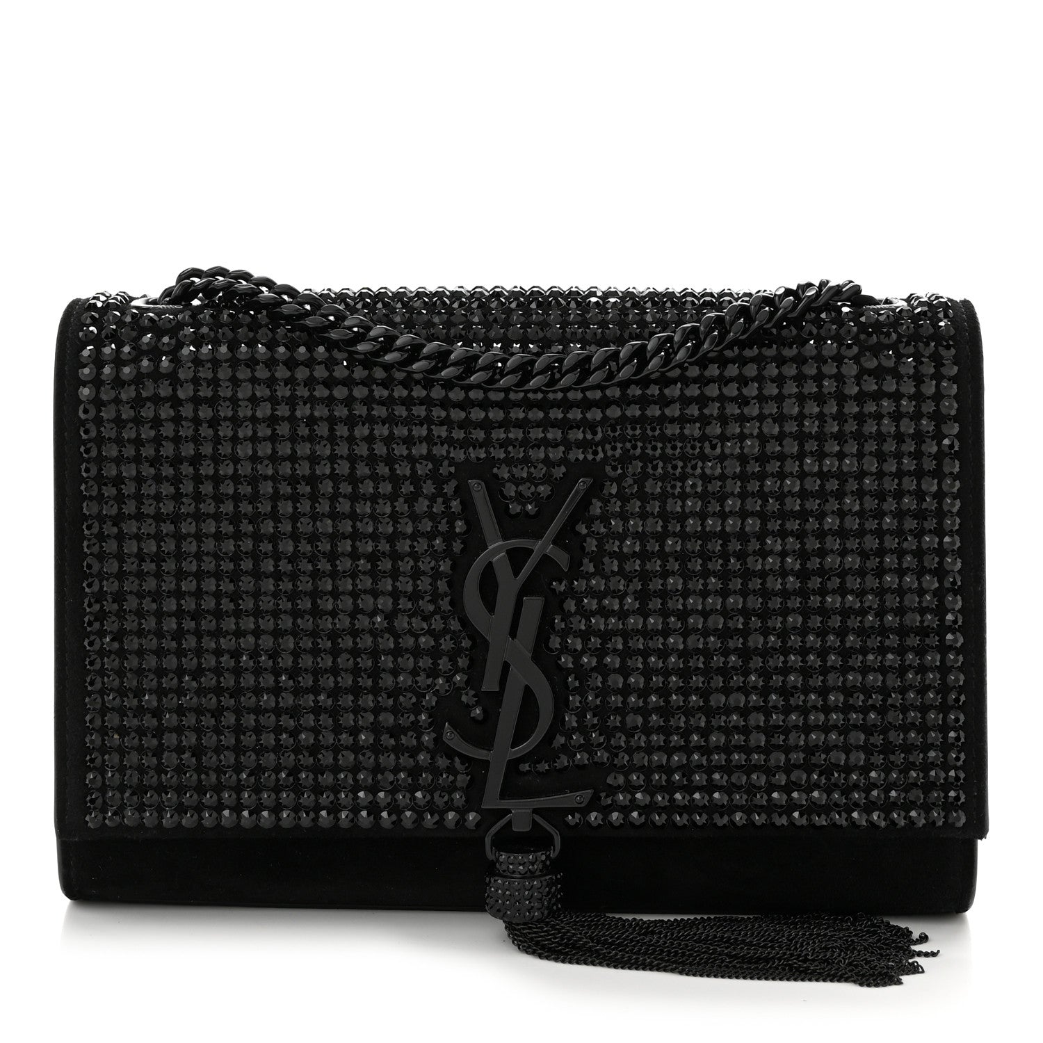 Saint Laurent Calfskin Crystal Studded Small Classic Monogram Kate Tassel Satchel Black 1 of 10