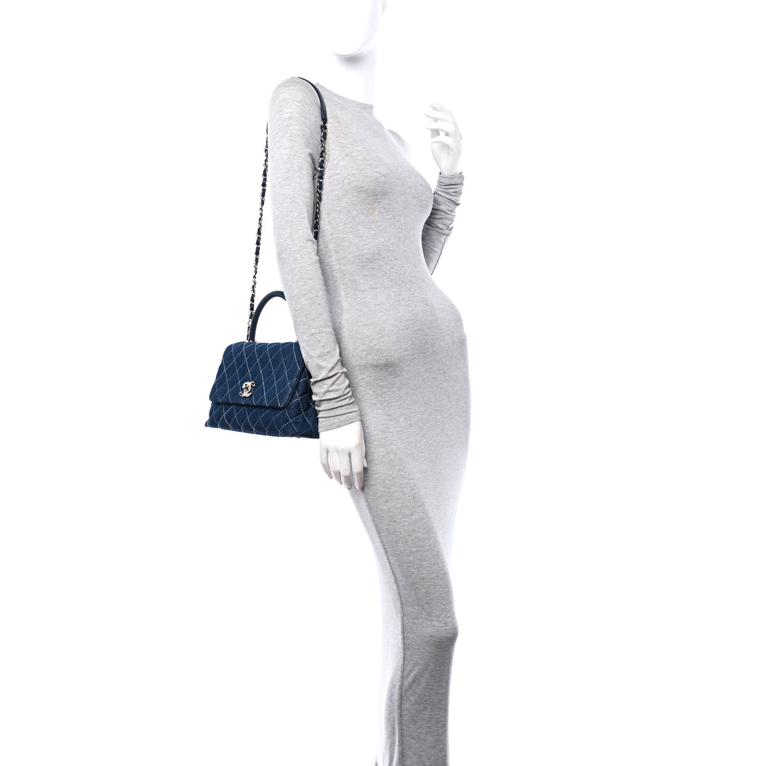 Chanel Denim Quilted Small Coco Handle Flap Blue Blue 3 of 10