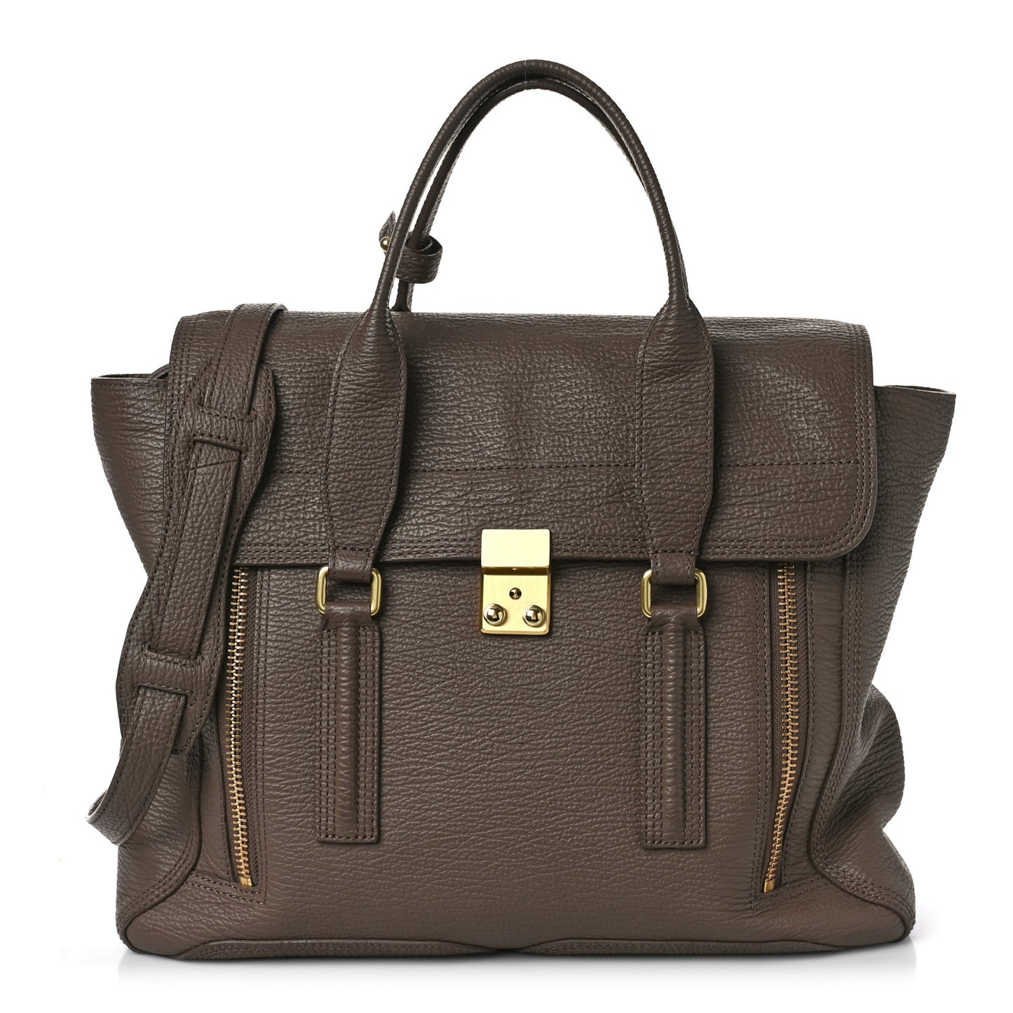 Textured Calfskin Medium Pashli Satchel Taupe