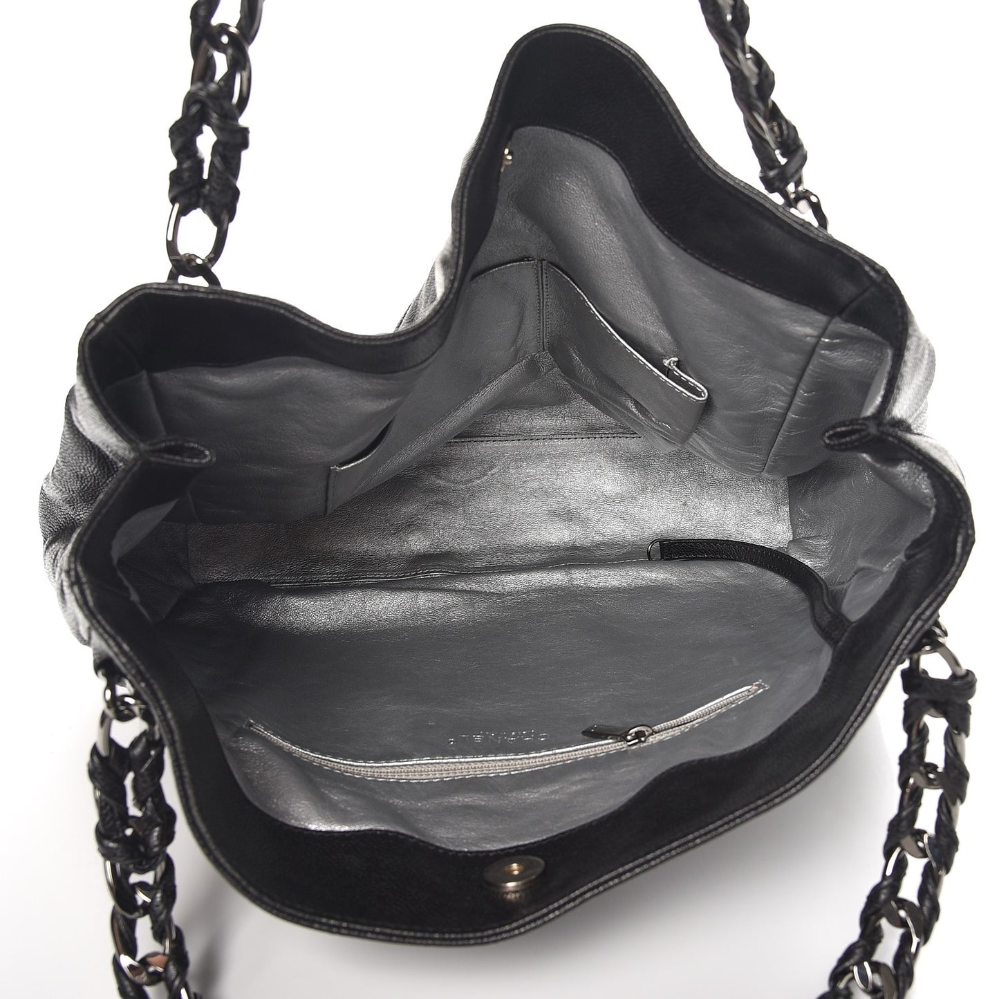 Glazed Caviar Modern Chain Tote Black