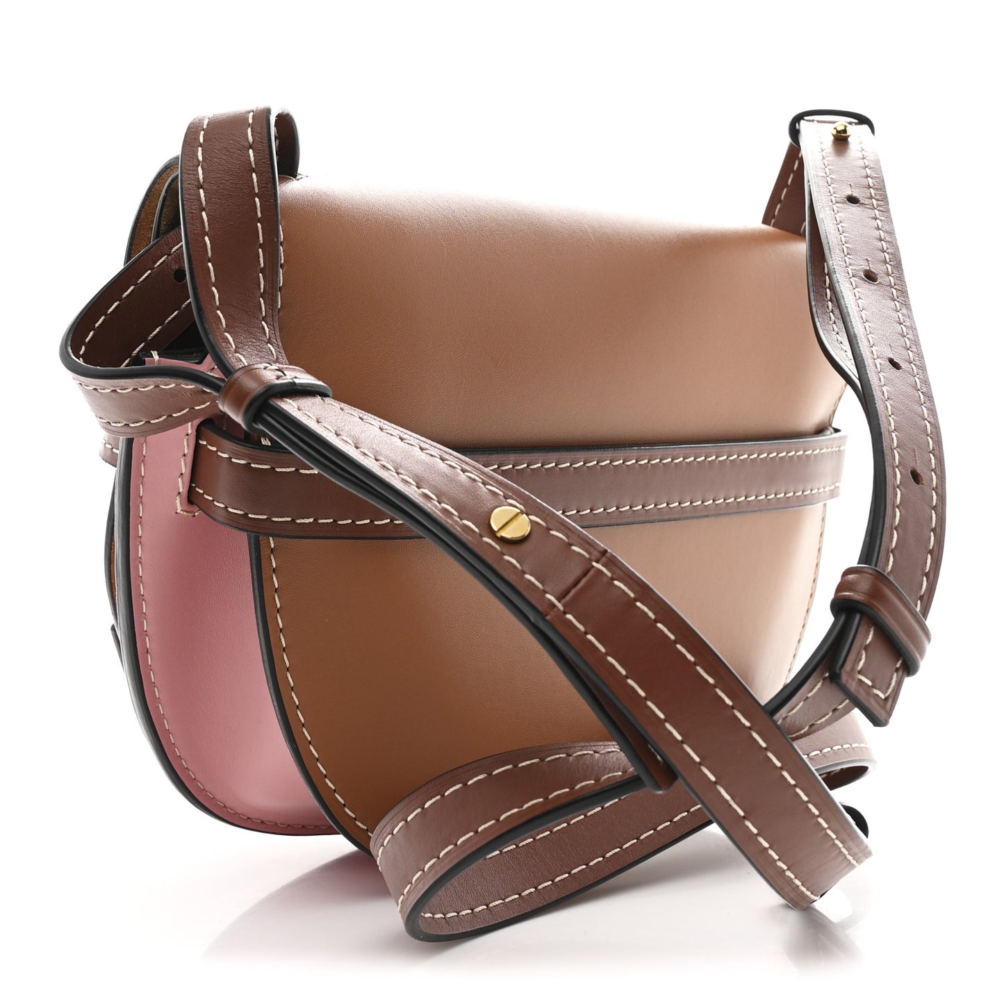 Calfskin Small Gate Crossbody Bag Pastel Pink Tan