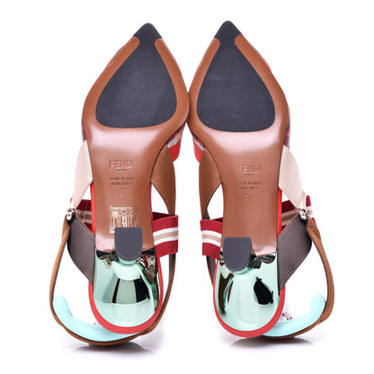 Fendi Technical Mesh FF Colibri 55mm Slingback Pumps 37 Tobacco Moro Cipria Papavero Camelia 7 of 11