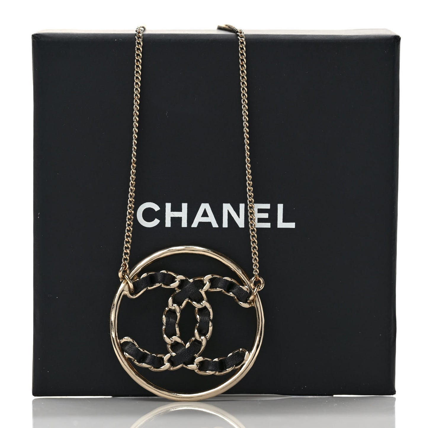 Lambskin CC Chain Necklace Gold Black