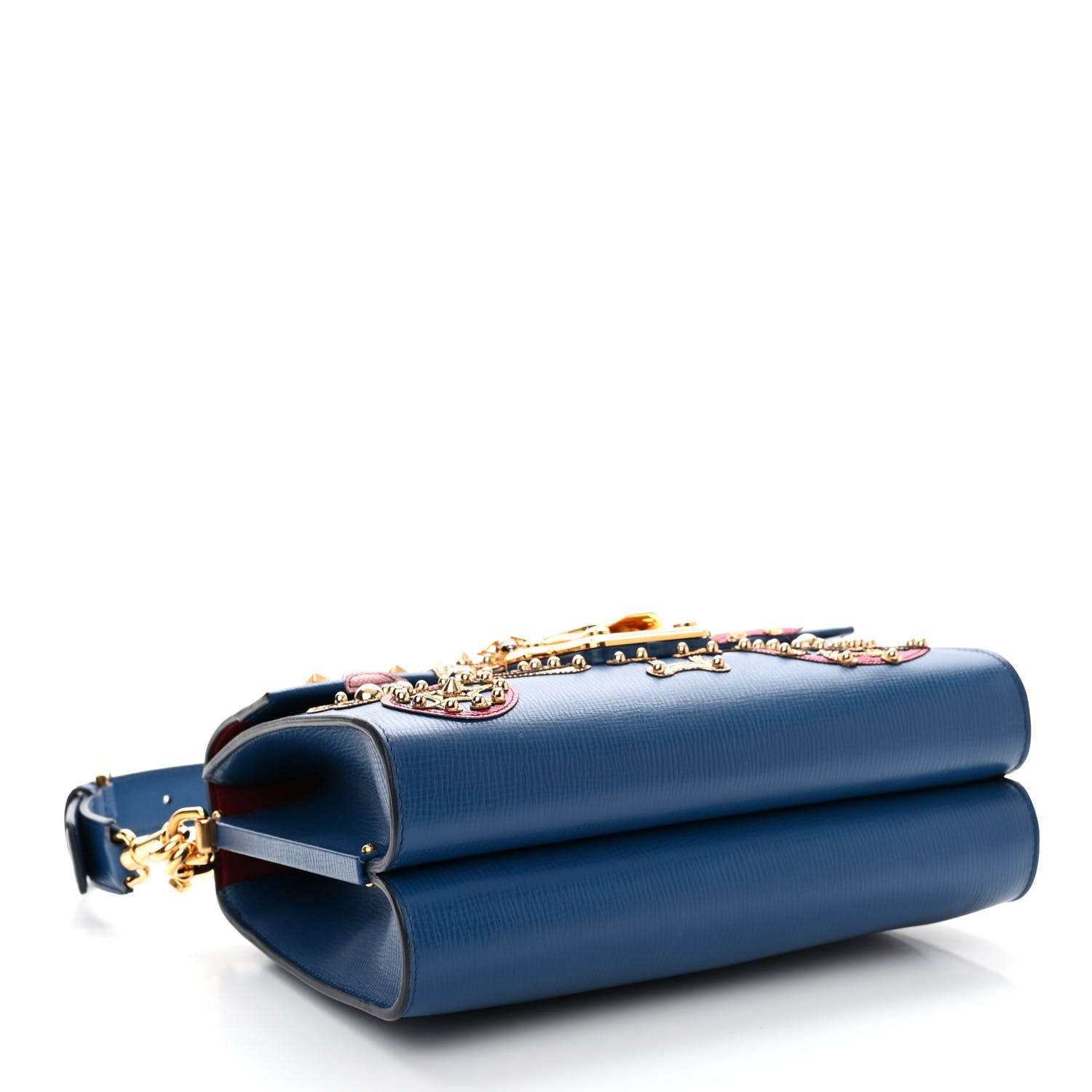 Dolce & Gabbana Calfskin Crystal Embellished Lucia Shoulder Bag Blue Multicolor 2 of 13