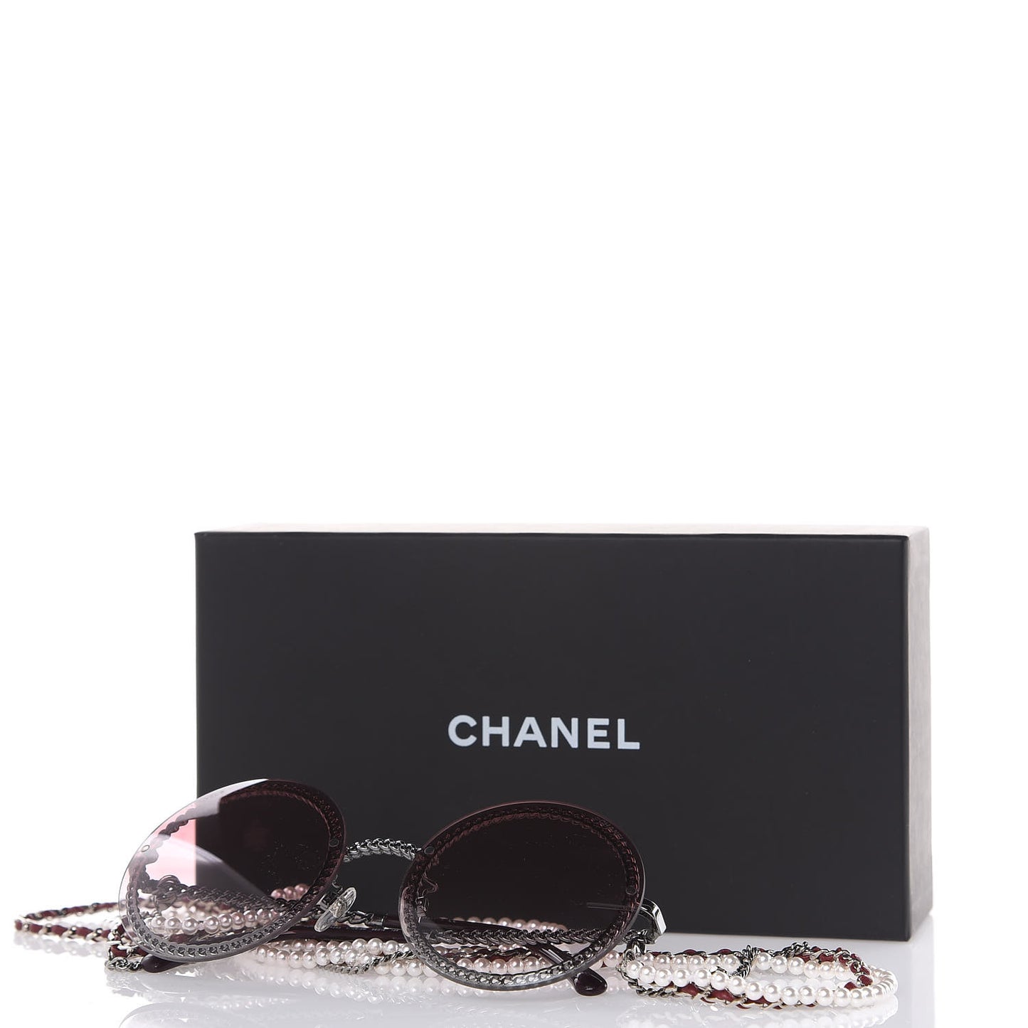 Round Removable Triple Hanging Chain Sunglasses 4245 Pink Silver