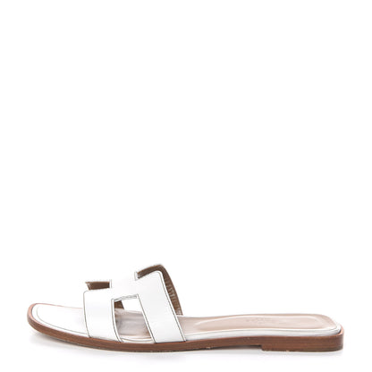 Hermes Box Calfskin Oran Sandals 38.5 White 1 of 18