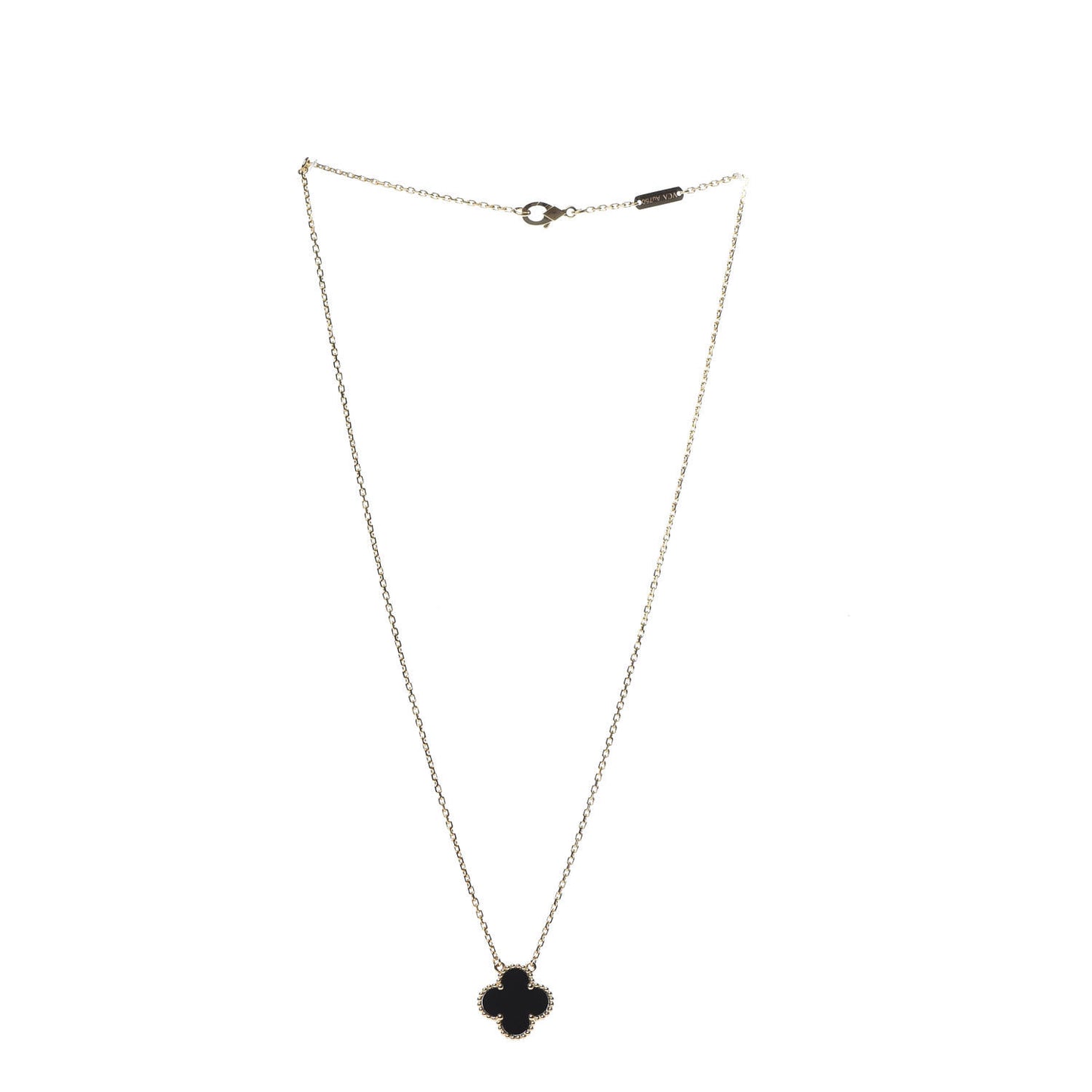 18K Yellow Gold Black Onyx Vintage Alhambra Pendant Necklace