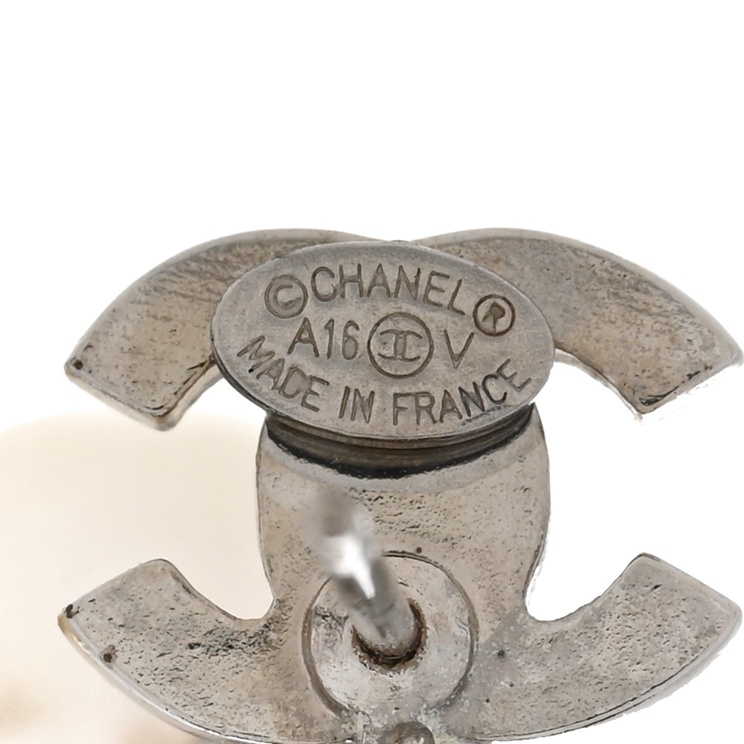 Crystal Pearl CC Drop Earrings Silver Pearly White