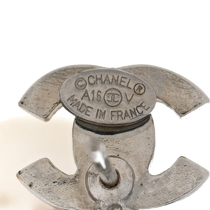 Chanel Crystal Pearl CC Drop Earrings Silver Pearly White 4 of 7