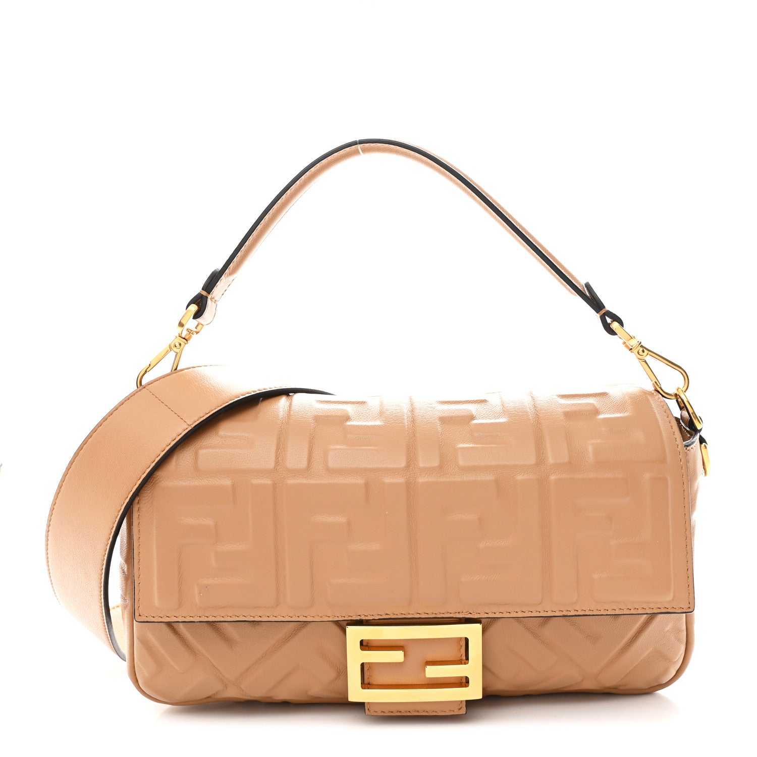 Fendi Nappa FF 1974 Embossed Baguette Miele Scuro 1 of 10