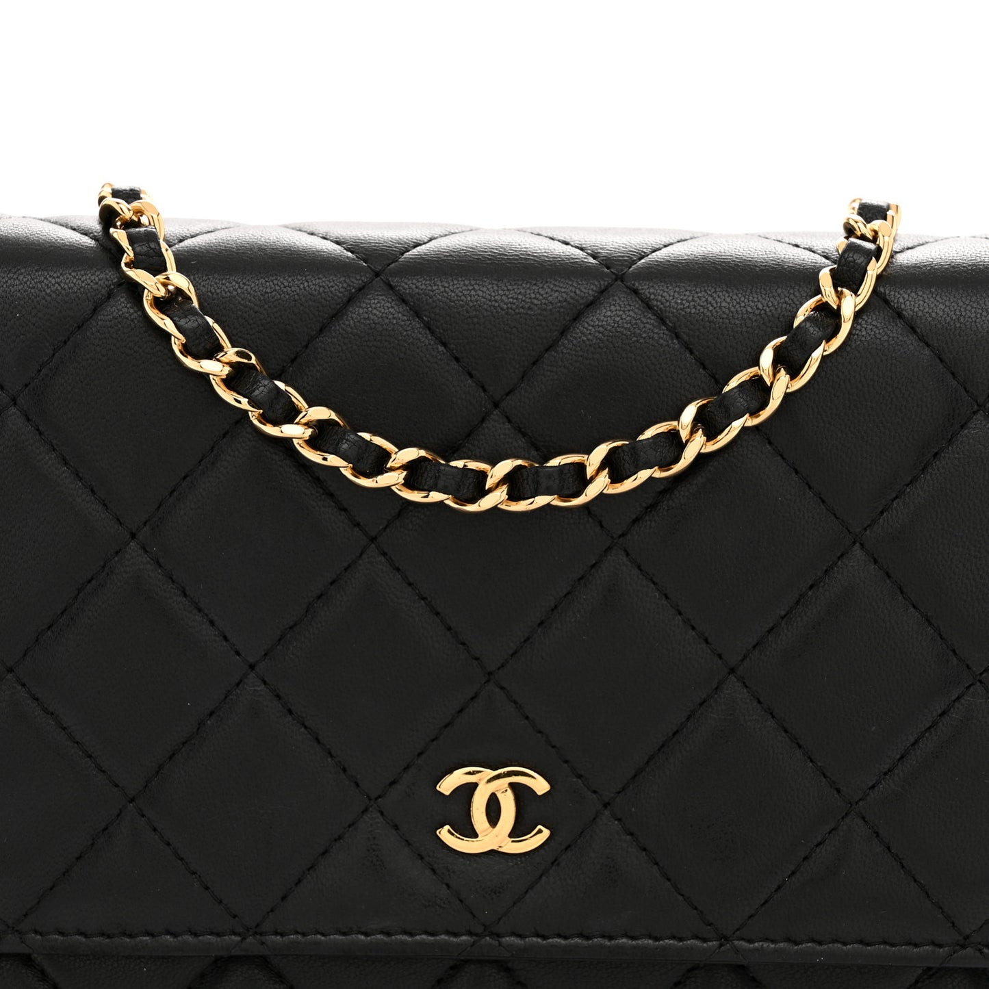 Lambskin Quilted Wallet On Chain WOC Black