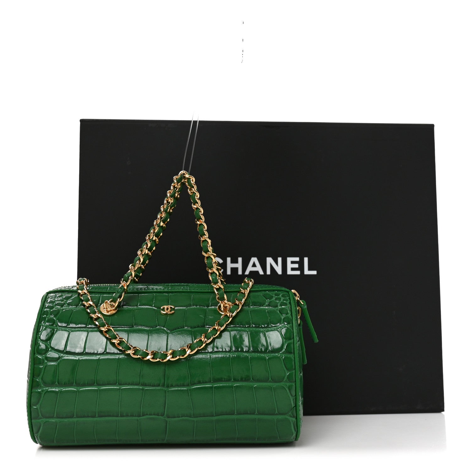 Chanel Calfskin Crocodile Embossed Mini Bowling Clutch With Chain Green 11 of 11