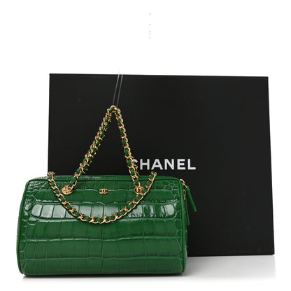 Chanel Calfskin Crocodile Embossed Mini Bowling Clutch With Chain Green 11 of 11