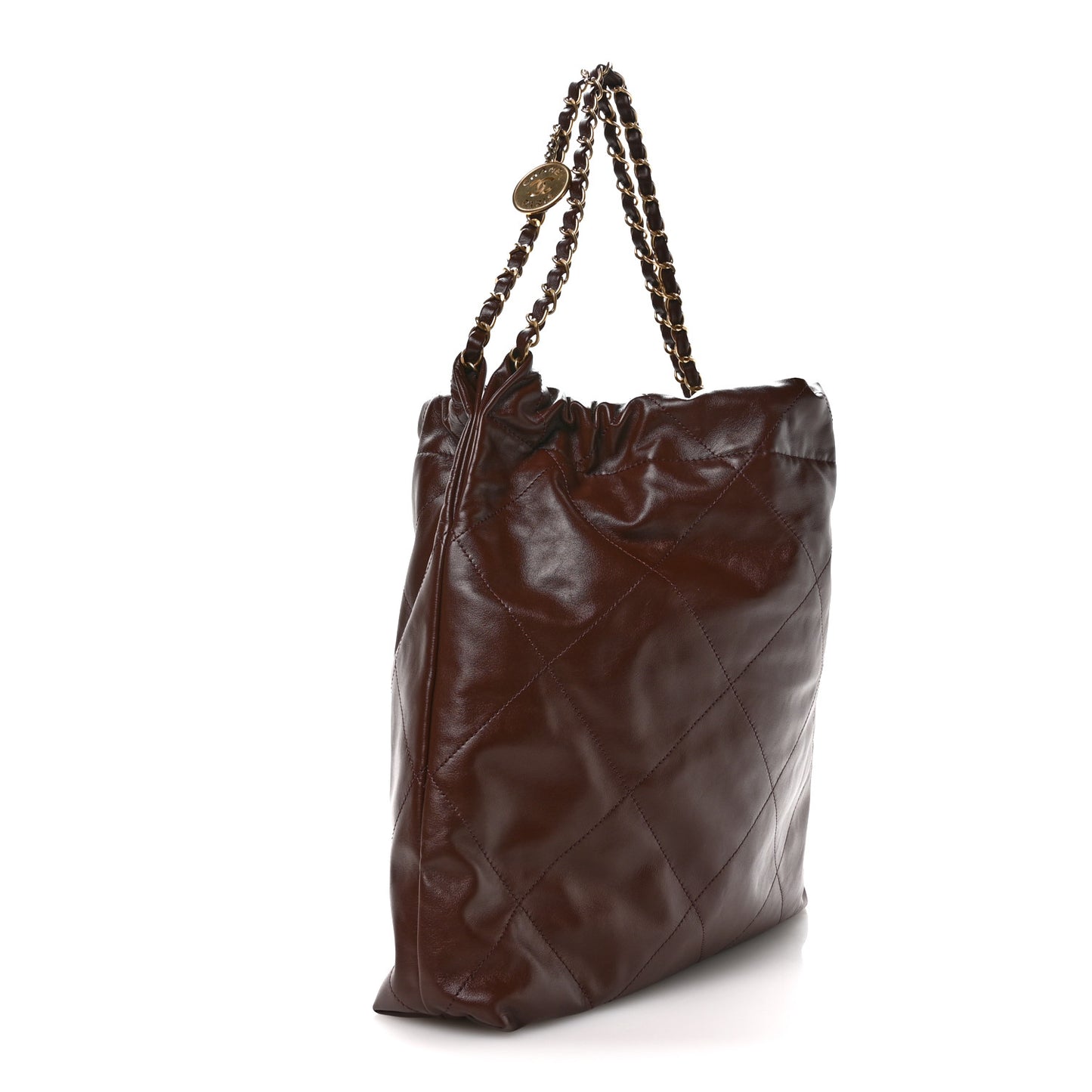 Shiny Calfskin Quilted Chanel 22 Dark Brown